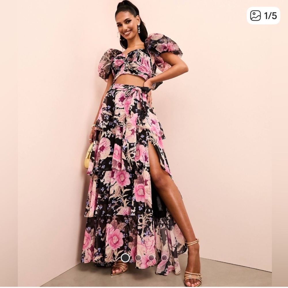 Asos luxe Floral Ruffle Maxi Skirt
